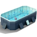 Hurber Foldable Swimming Pool, Large Non-Inflatable Adults Kids Outdoor Pools, Blue, 113" x 66" x 20"