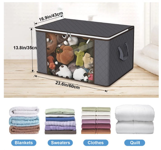 Closet Organizers and Sturdy Storage Bags with Clear Window 4PCS 90L Large Capacity Clothing Comforters Storage Bags for Clothes, Blankets, Bedroom