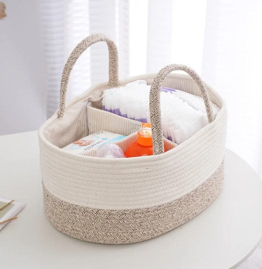 Multifunctional Travel Out Portable Mommy Bag Cotton Rope Diaper Bag Diaper Storage Bag Baby Diaper Storage Basket（38*25*17cm)